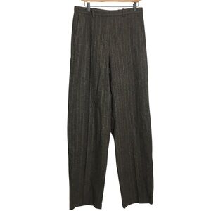 Massimo Dutti Womens Pinstripe Flannel Trousers Sz 8 Brown Wool Blend